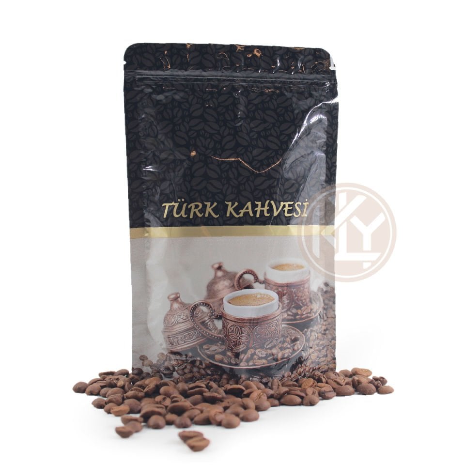 Kahve Desenli Kilitli Siyah Doypack 13x22+4 Cm 250 Gr