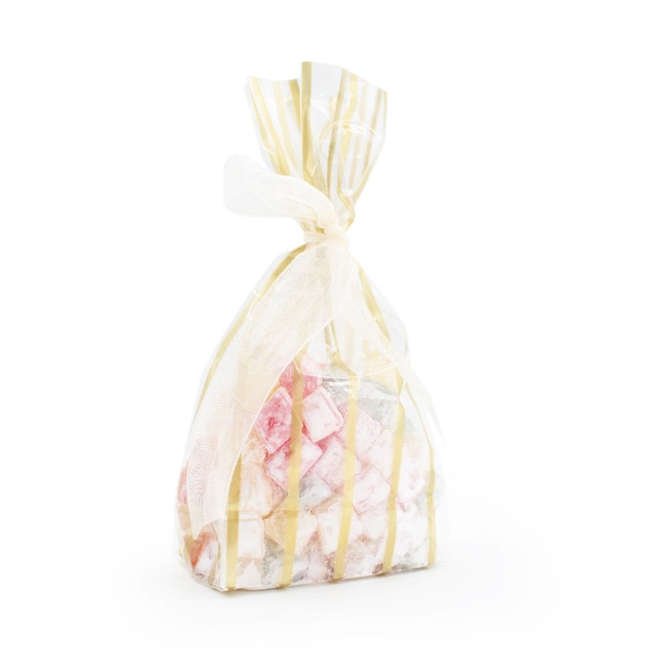 Altın Yaldız Çizgili Şeffaf Kare Tabanlı Torba 7,5x18+2,5 Cm 200 Gr