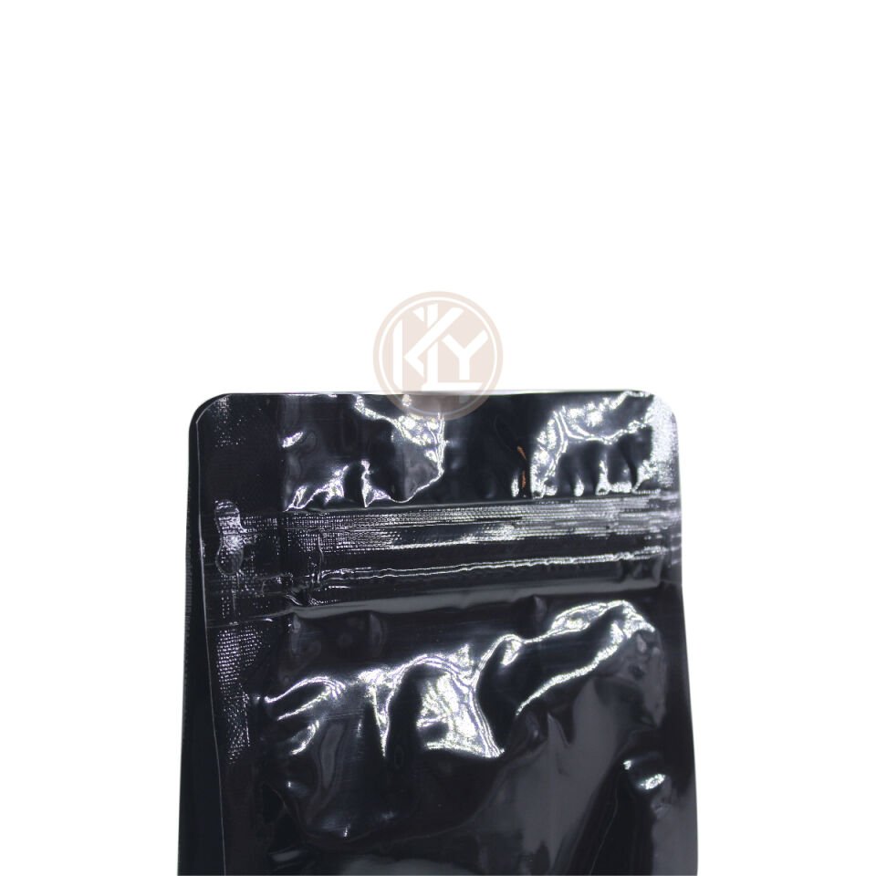 Parlak Siyah Flat Bottom Kilitli Torba 14x38+4 Cm 1000 Gr